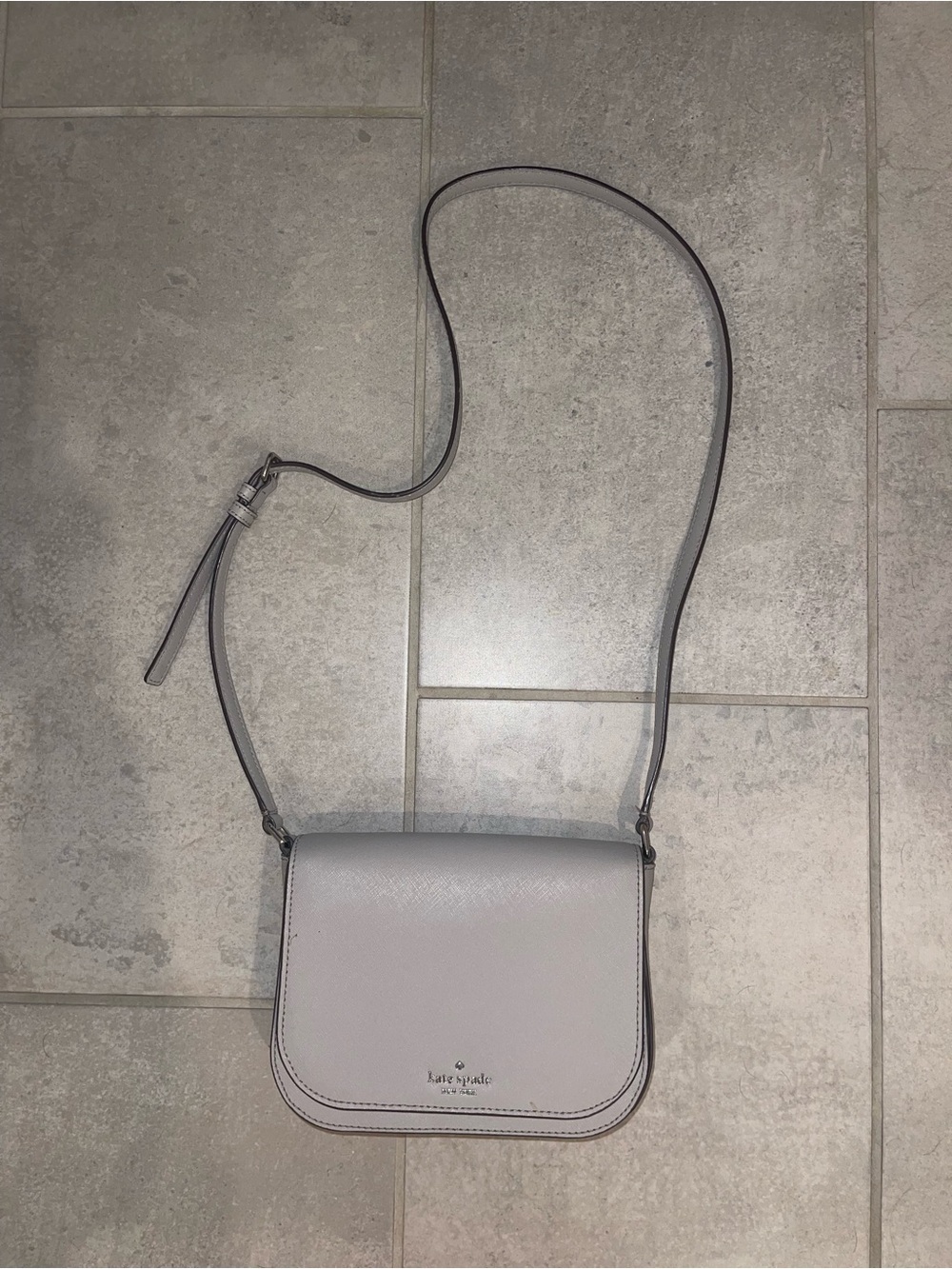 kate spade Light Gray Leather Crossbody Saddle Bag